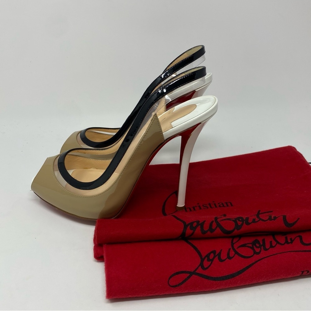 Christian Louboutin Patent PVC Gospel 120 Peep Toe Slingback Pumps size 36.5